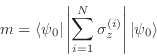 \begin{displaymath}m = \langle \psi_0 \vert \left\vert\sum\limits_{i=1}^N \sigma_z^{(i)} \right\vert \vert\psi_0\rangle \end{displaymath}